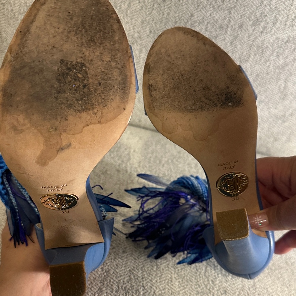 Roberto Cavalli - size 36 Light Blue Women's Fringe Heeled Sandals - Picture 5 of 9